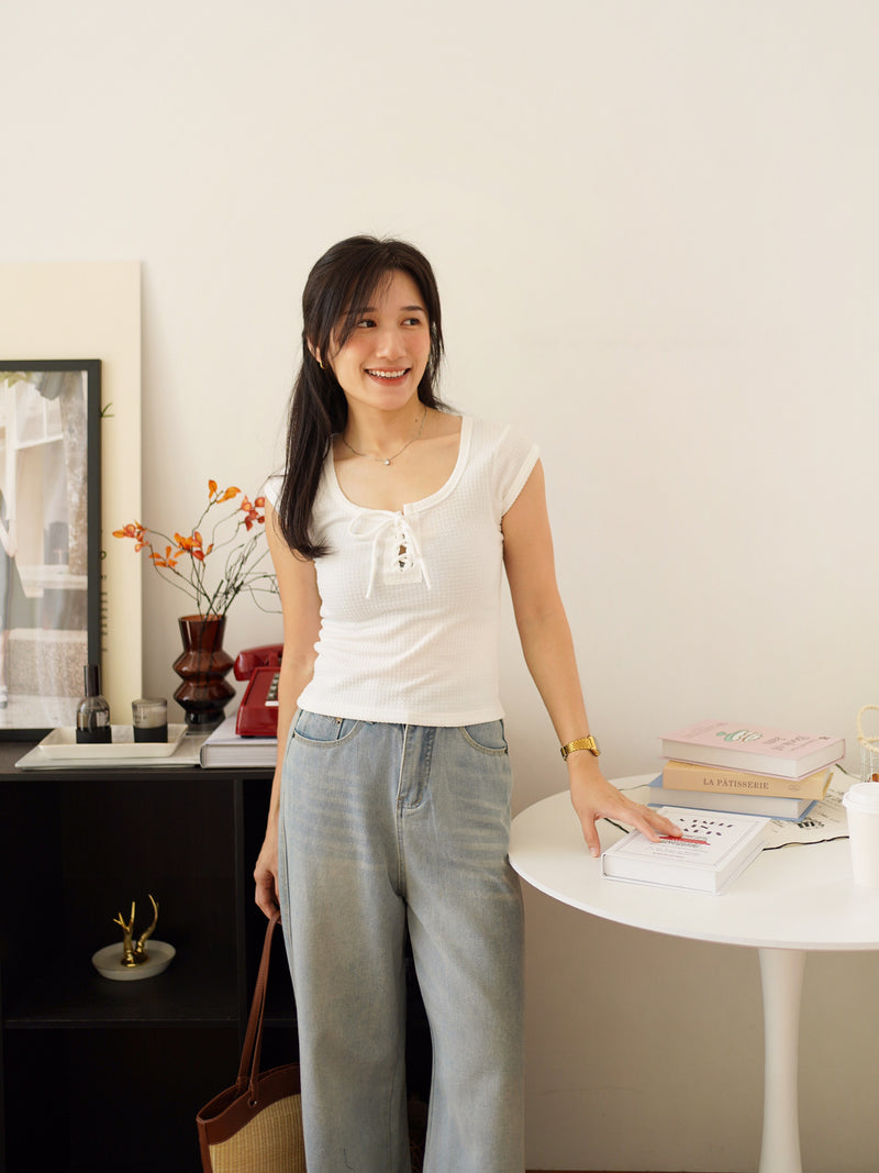 Lace Up Square Neck Top