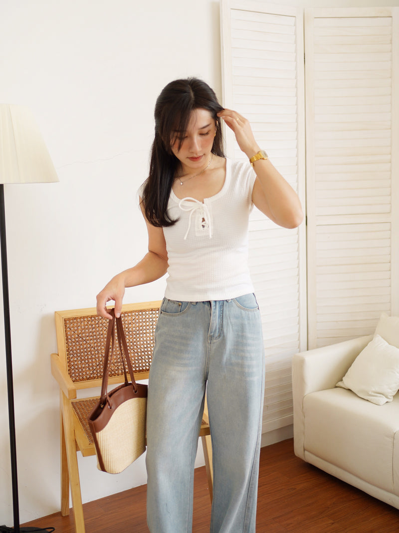 Lace Up Square Neck Top