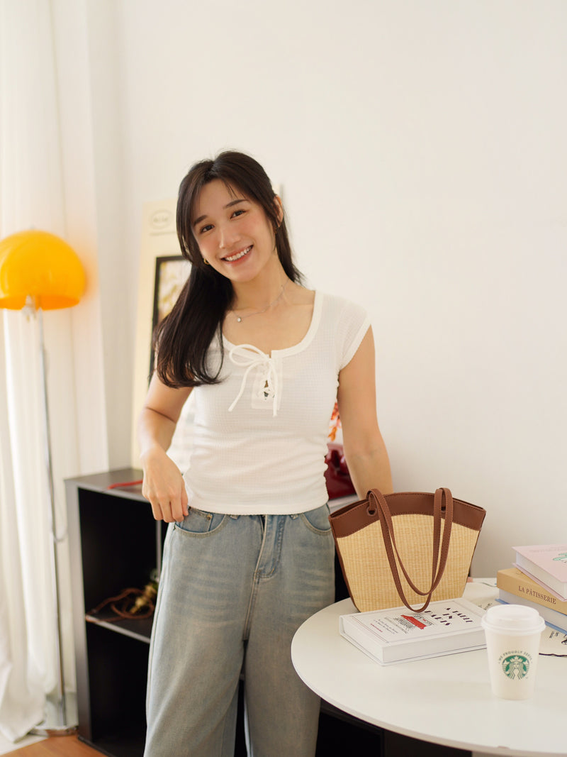 Lace Up Square Neck Top