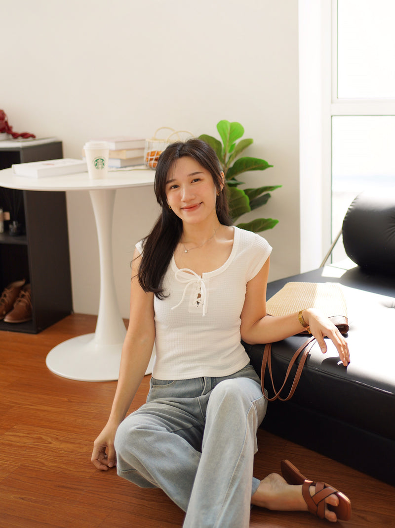Lace Up Square Neck Top