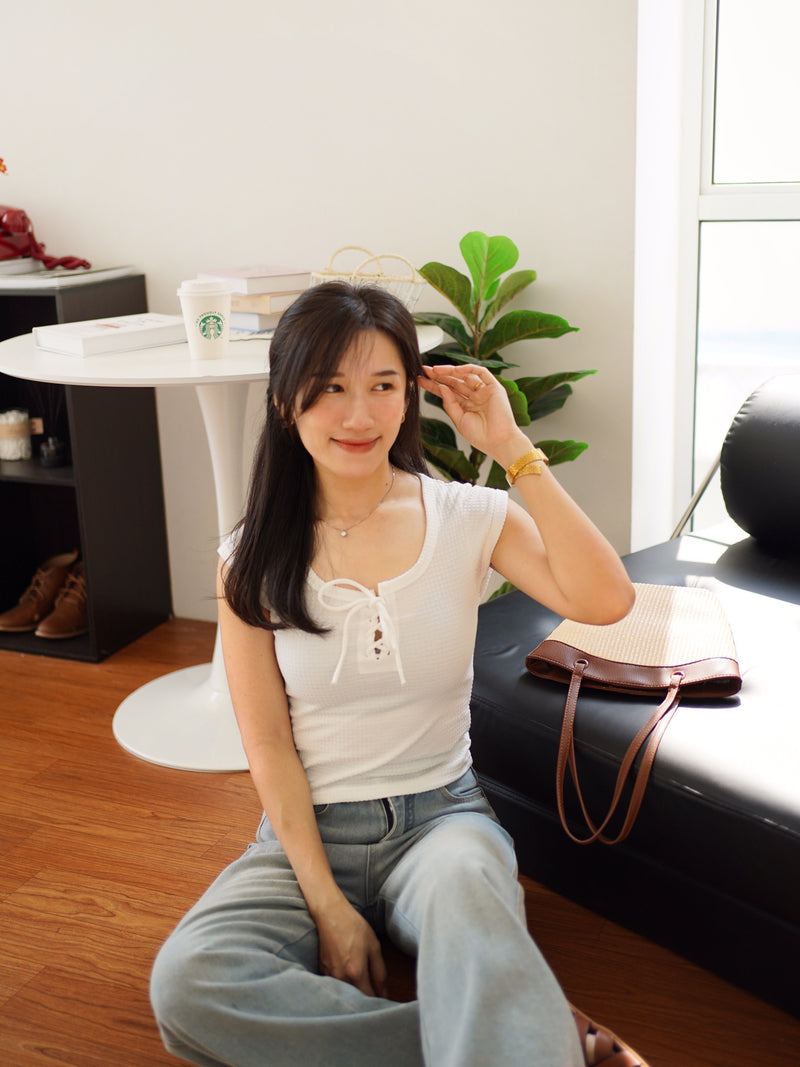 Lace Up Square Neck Top