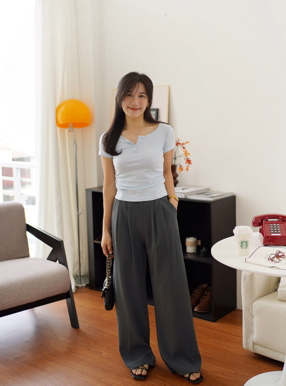 Lora Button Fitted Top