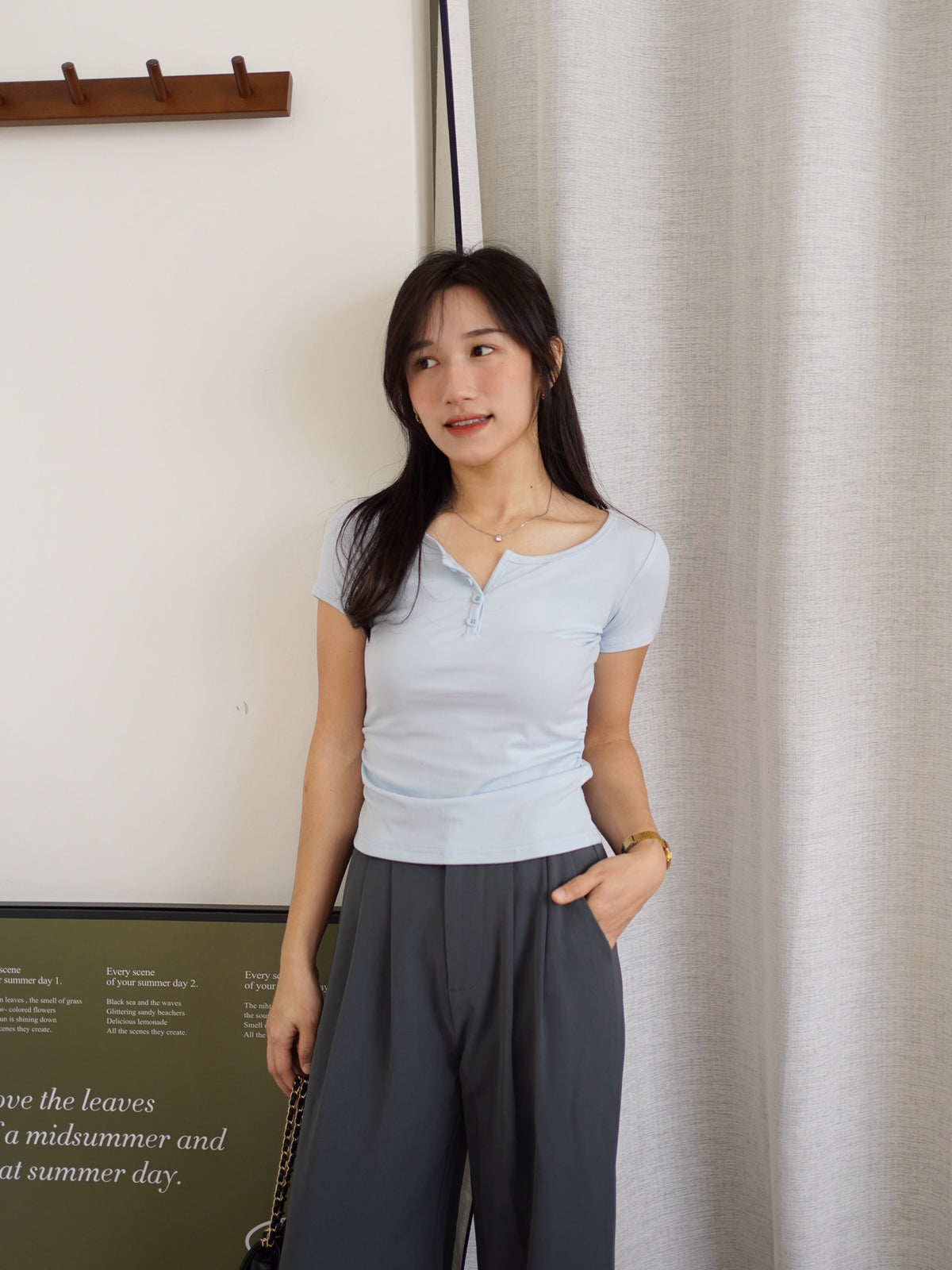 Lora Button Fitted Top