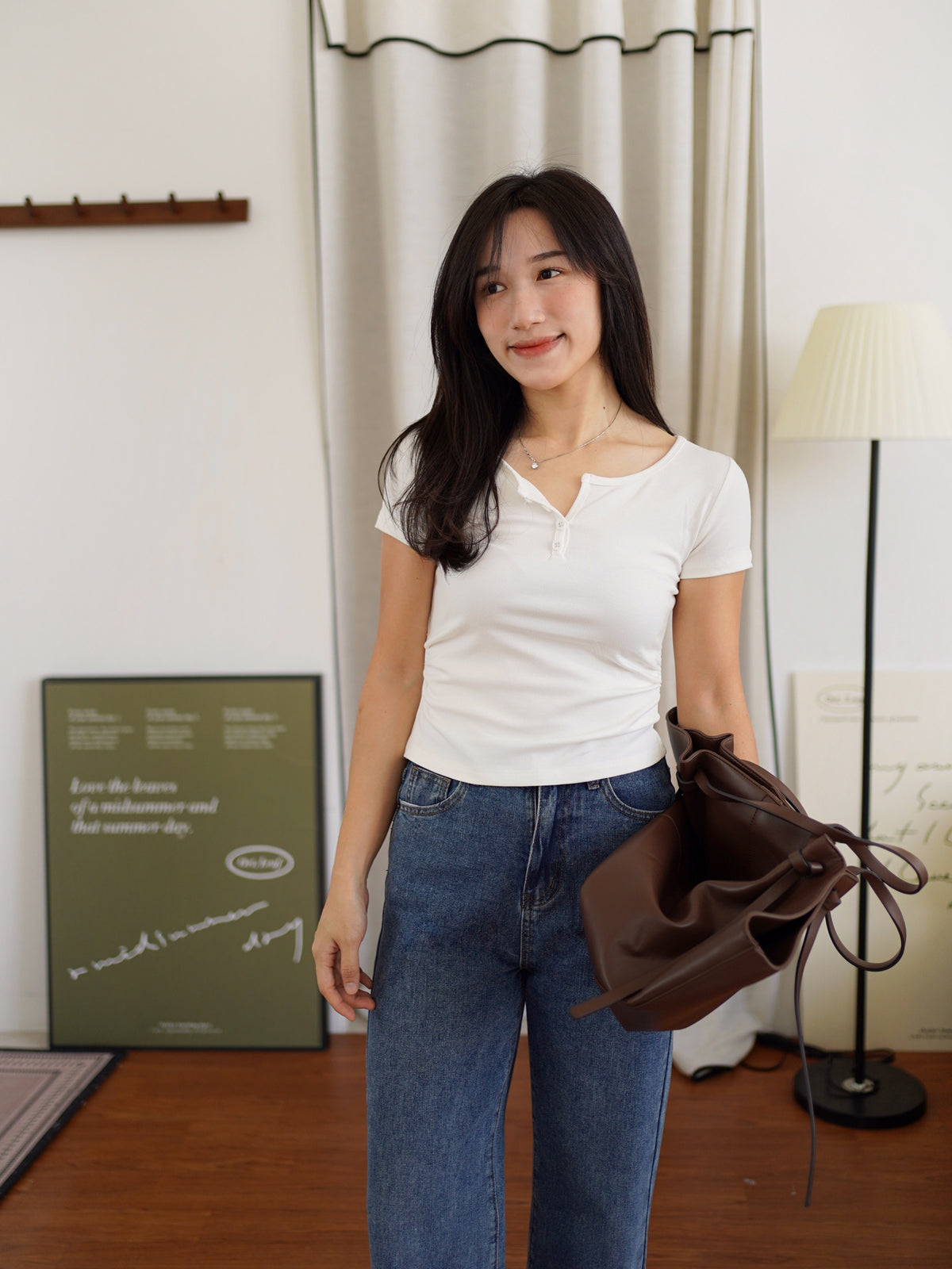 Lora Button Fitted Top