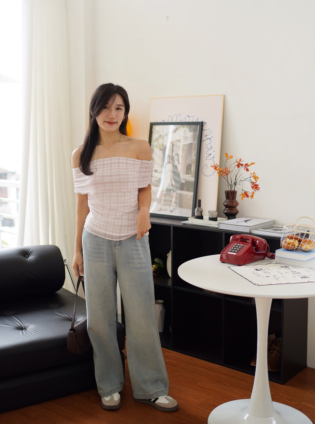 Rosie Plaid OFF-shoulder Top