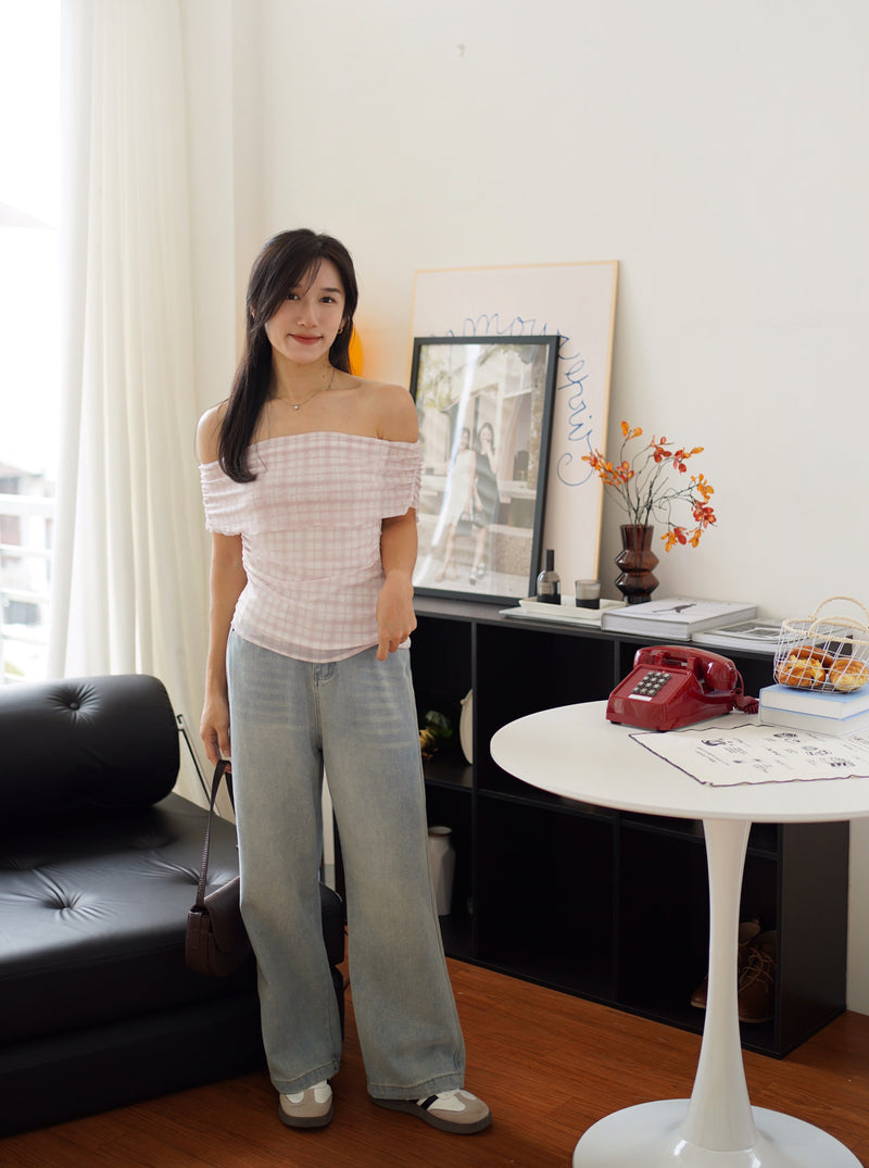 Rosie Plaid OFF-shoulder Top