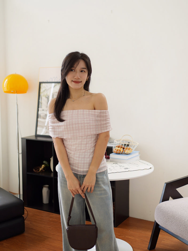 Rosie Plaid OFF-shoulder Top