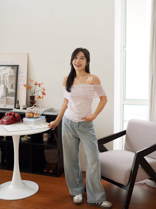 Rosie Plaid OFF-shoulder Top
