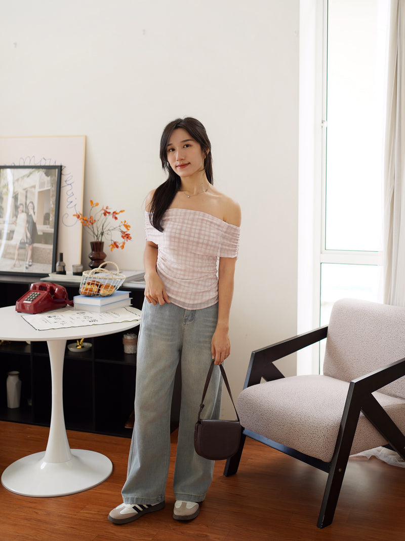 Rosie Plaid OFF-shoulder Top