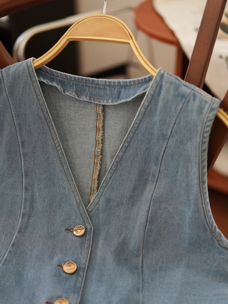 Denim Button Vest Top