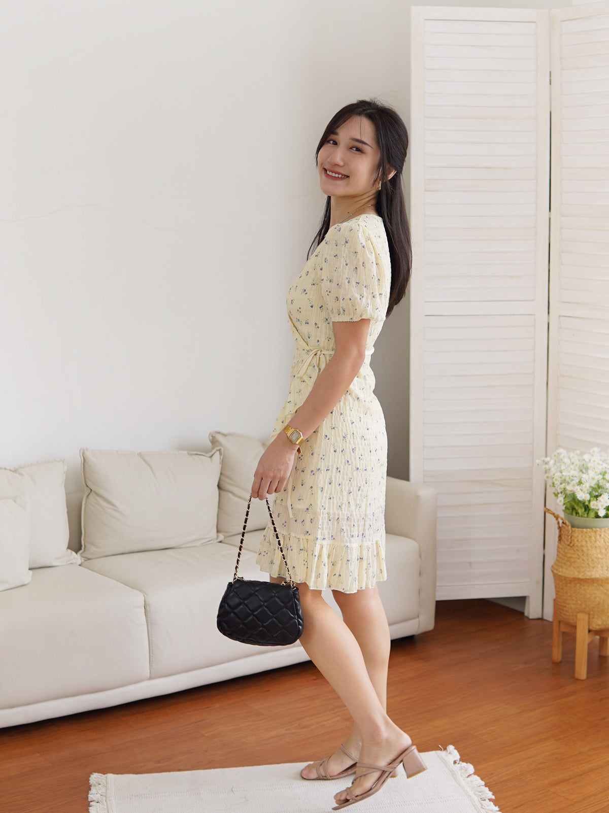 Yellow Floral Wrap Dress