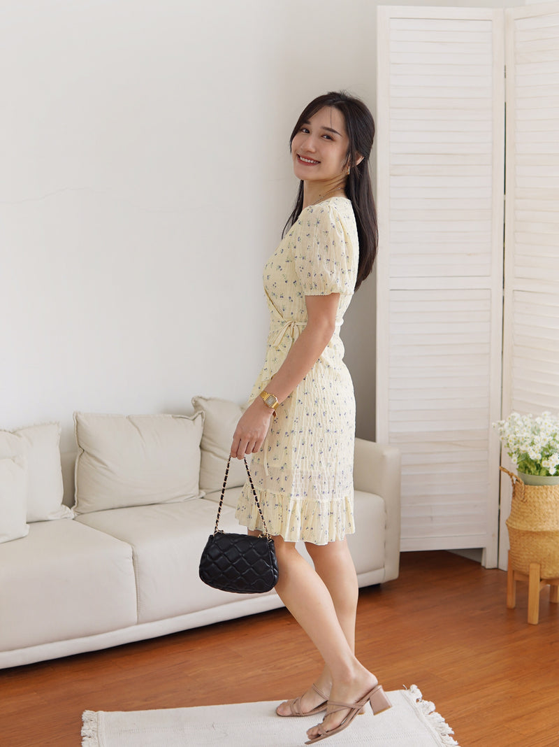 Yellow Floral Wrap Dress