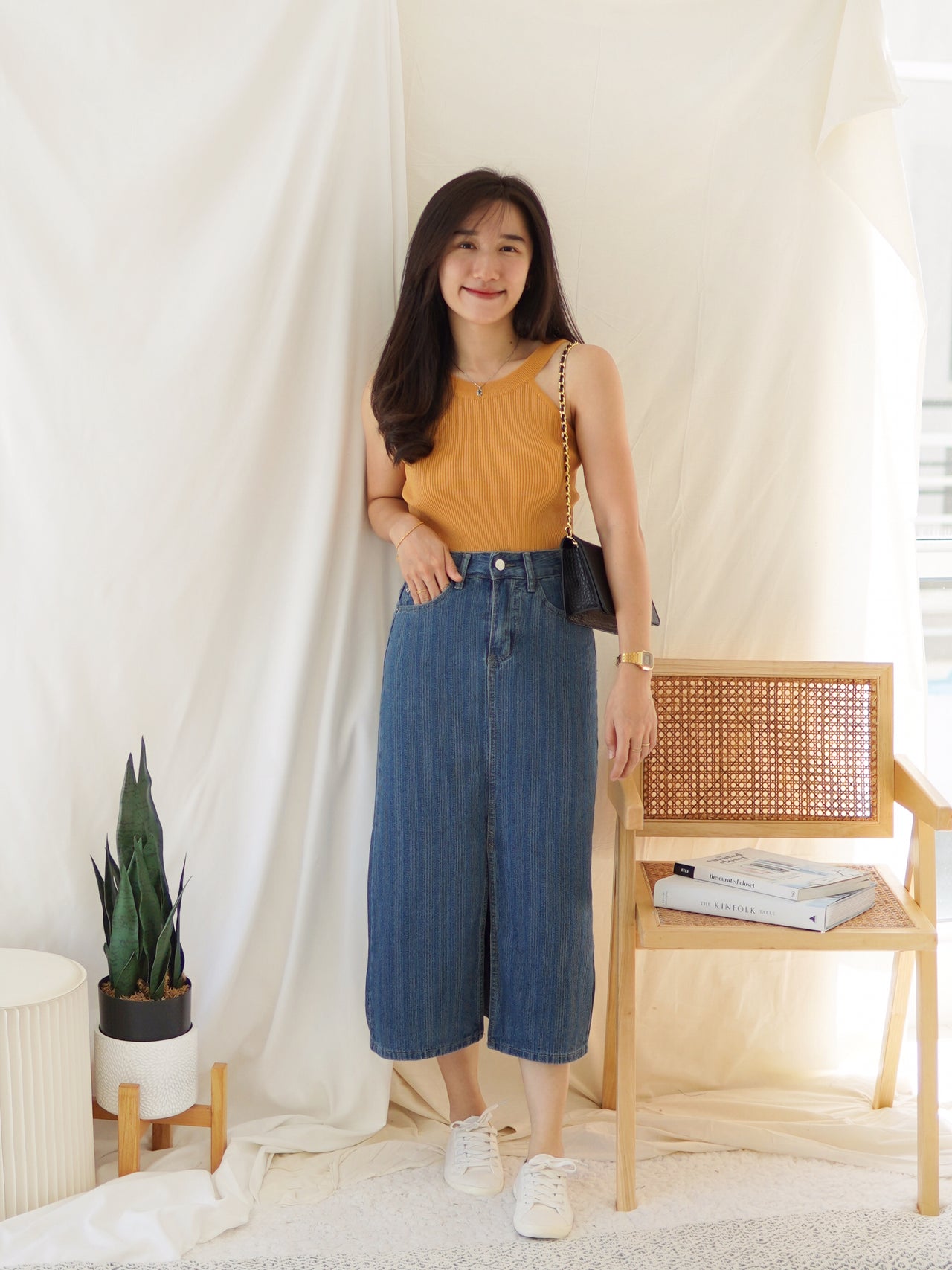 STRIPE DENIM SPLIT SKIRT