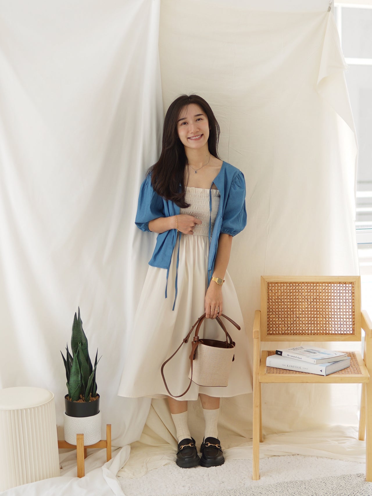 Denim Ribbon Outer Top
