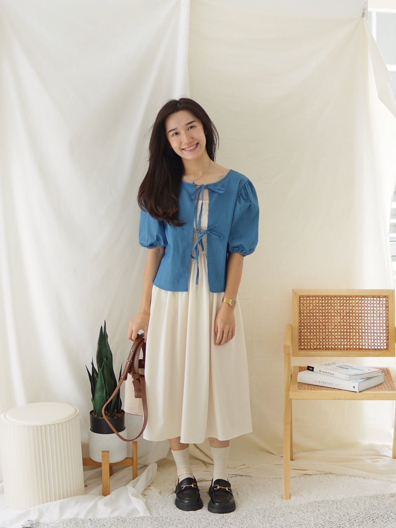 Denim Ribbon Outer Top