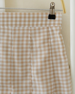 Beige Checkered Pleat Skirt