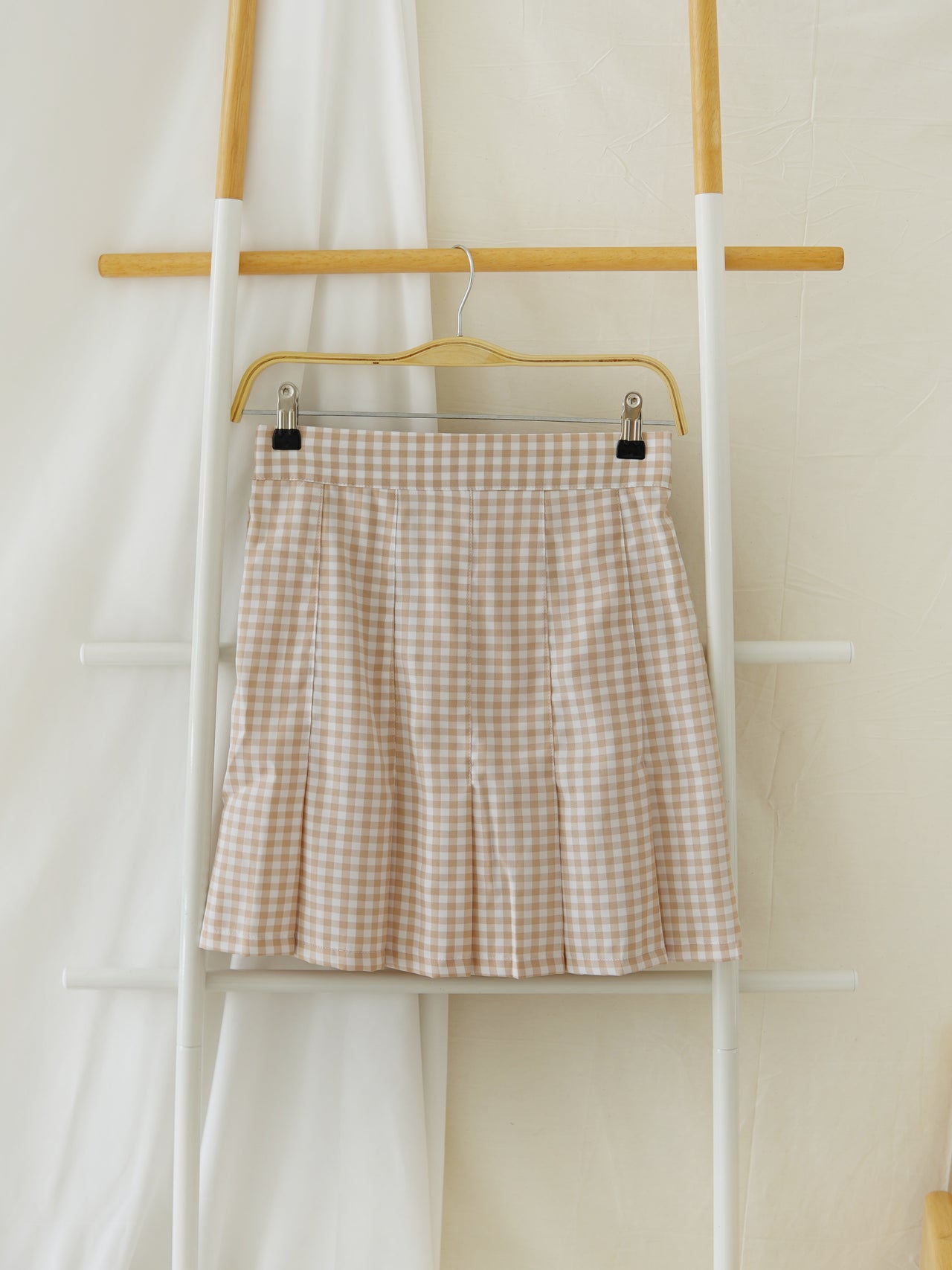 Beige Checkered Pleat Skirt