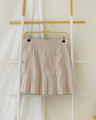 Beige Checkered Pleat Skirt