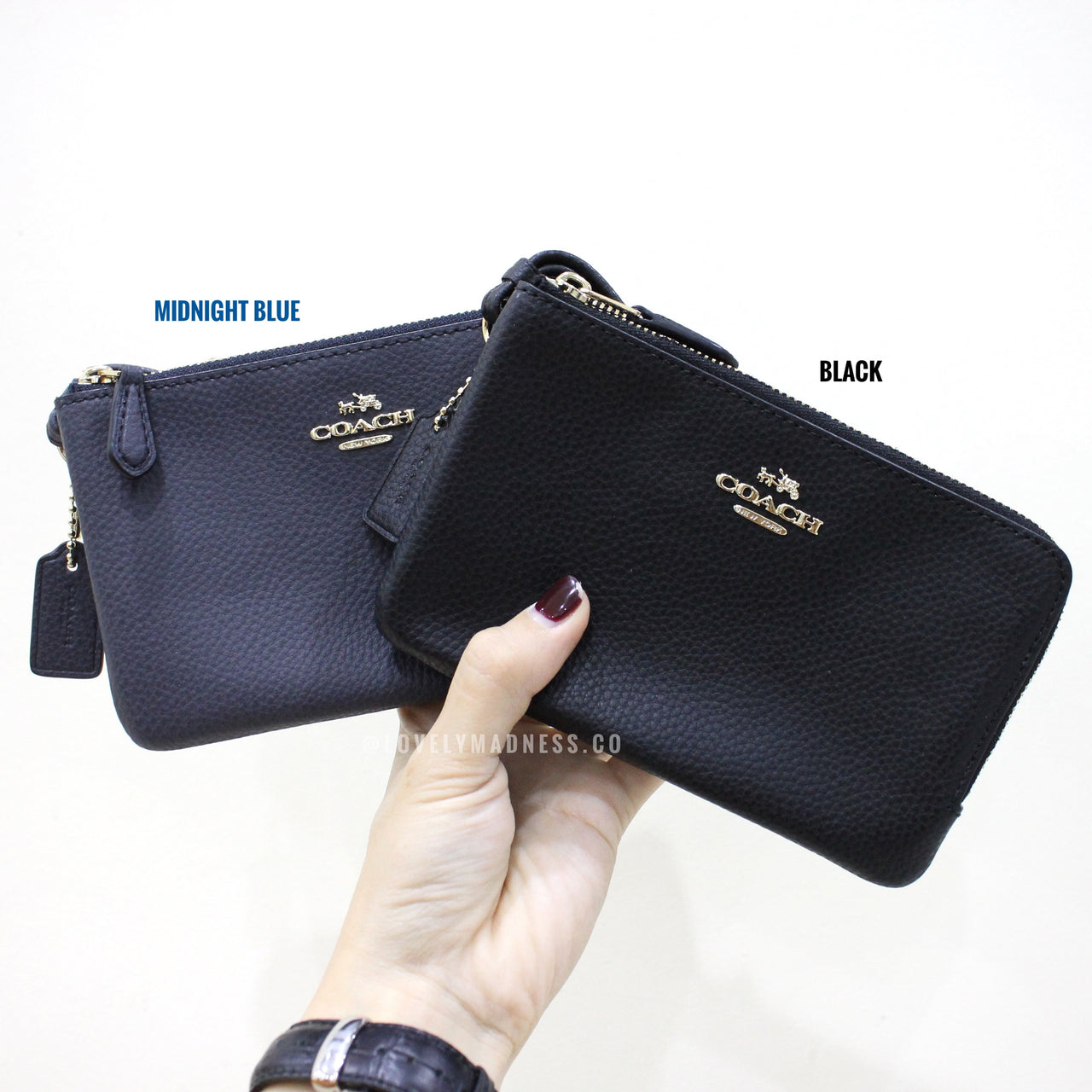 COACH DOUBLE CORNER ZIP WALLET POLISHED PEBBLE LEATHER - LovelyMadness Clothing Malaysia