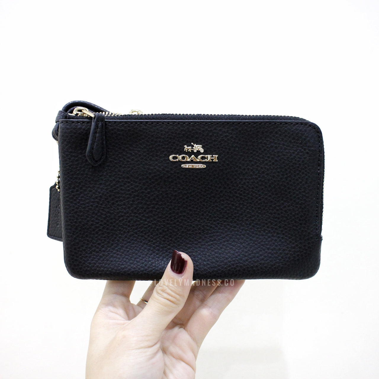 COACH DOUBLE CORNER ZIP WALLET POLISHED PEBBLE LEATHER - LovelyMadness Clothing Malaysia