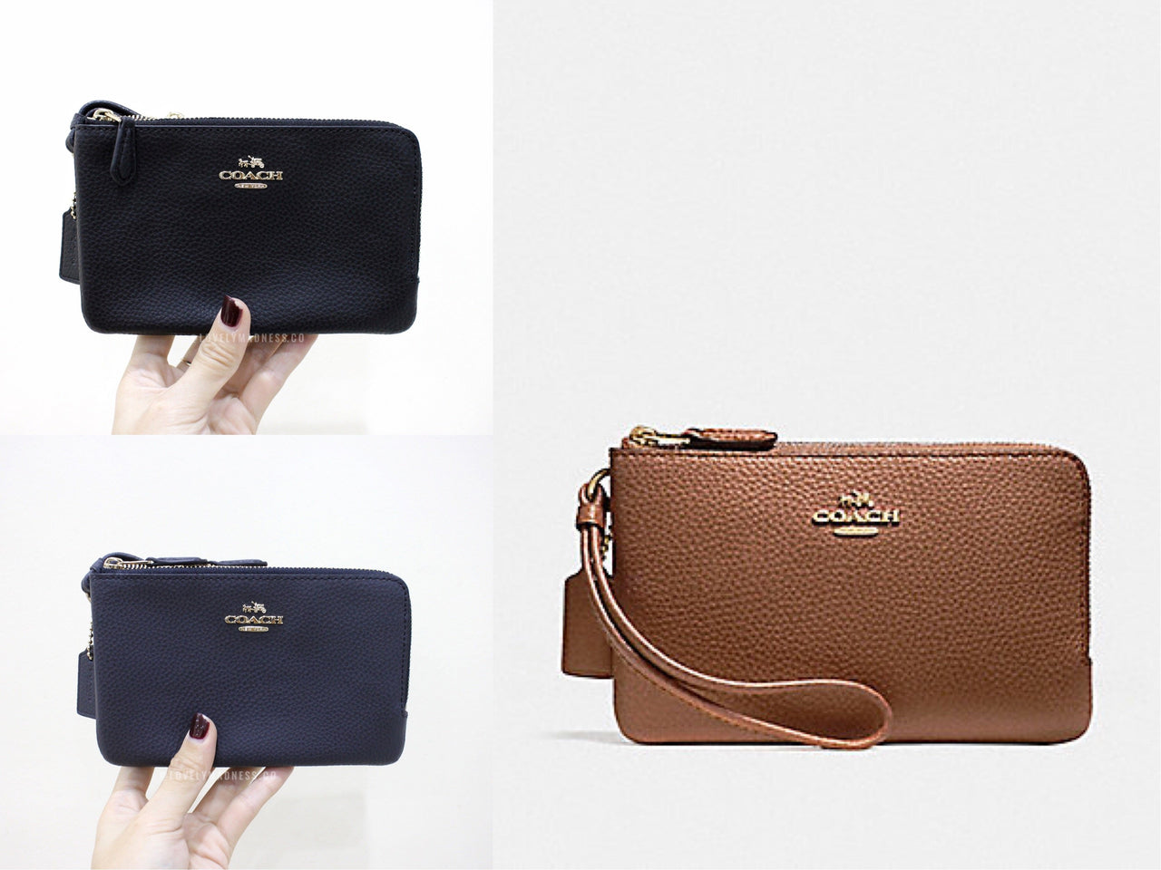 COACH DOUBLE CORNER ZIP WALLET POLISHED PEBBLE LEATHER - LovelyMadness Clothing Malaysia