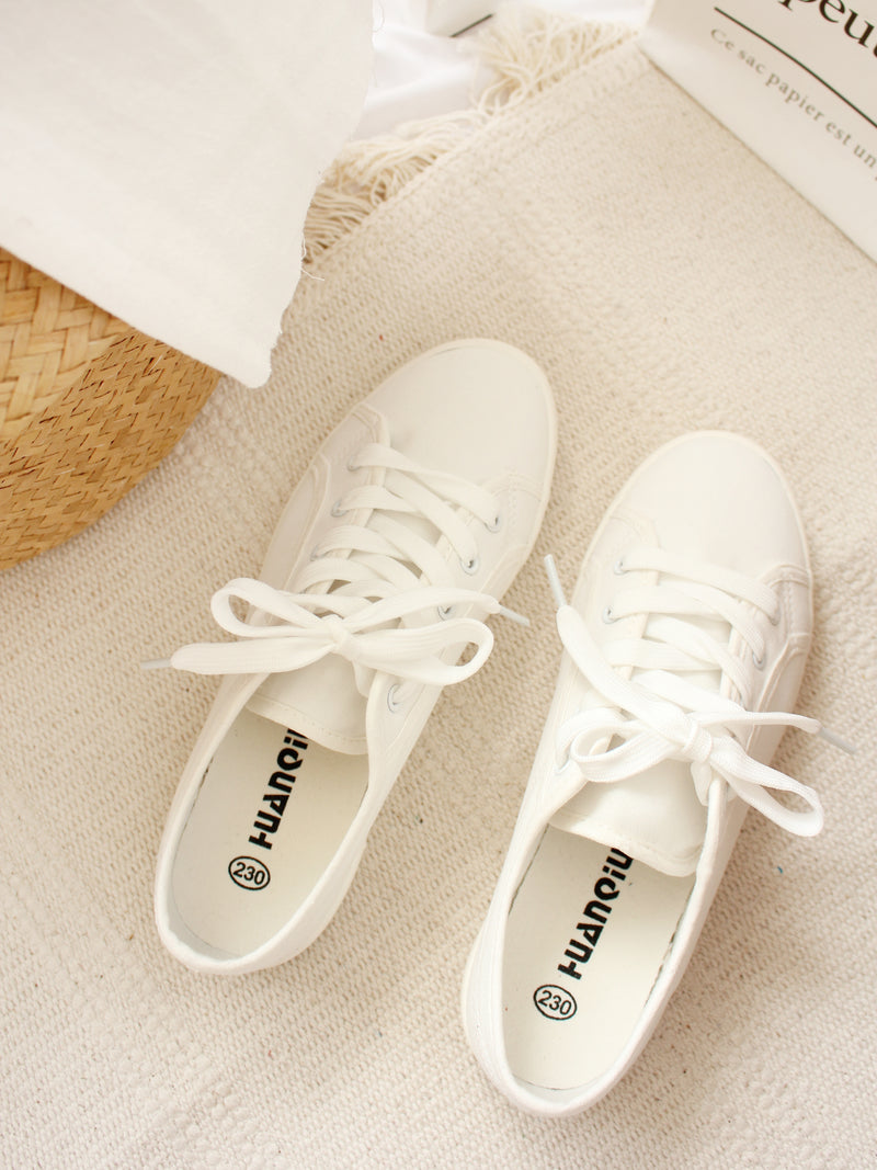 White Canvas Sneakers Cloth Shoes Women's Minimal White