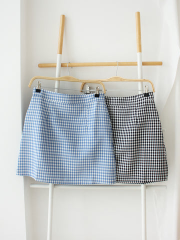 Beige Checkered Pleat Skirt