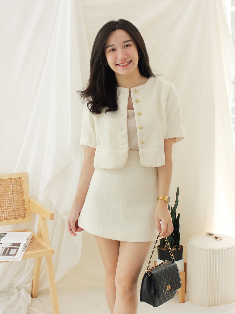 BUTTON TWEED OUTER CREAM TOP - LovelyMadness Clothing Malaysia