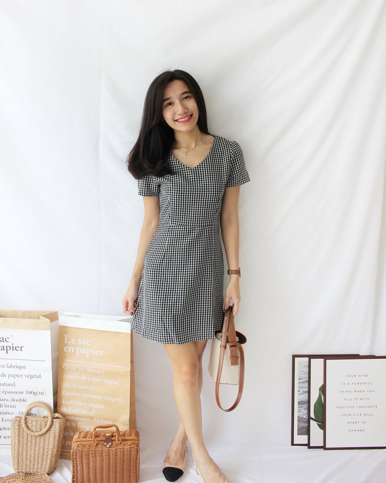 Checkered V Neck Dress - LovelyMadness Clothing Malaysia