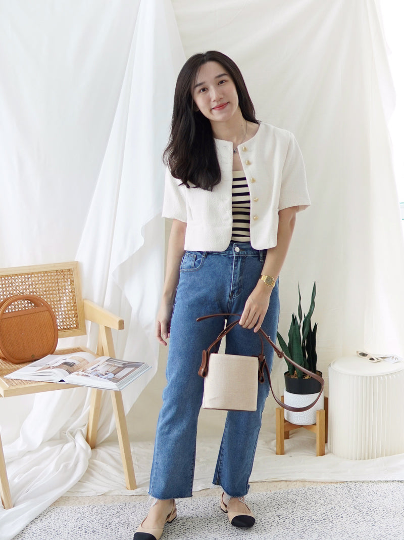 BUTTON TWEED OUTER CREAM TOP - LovelyMadness Clothing Malaysia