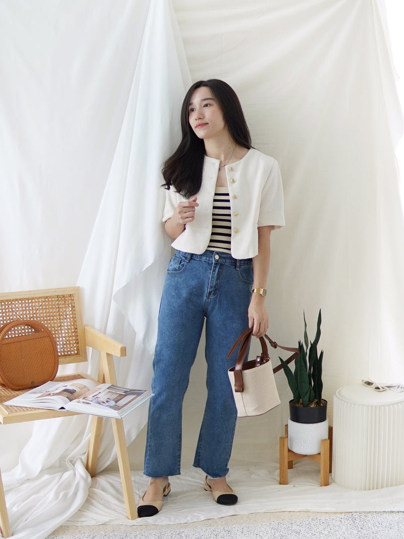 BUTTON TWEED OUTER CREAM TOP - LovelyMadness Clothing Malaysia