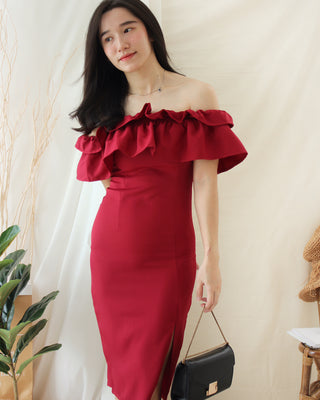 OVIE RUFFLE MAROON DRESS