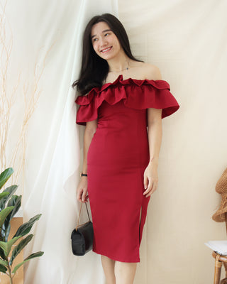 OVIE RUFFLE MAROON DRESS