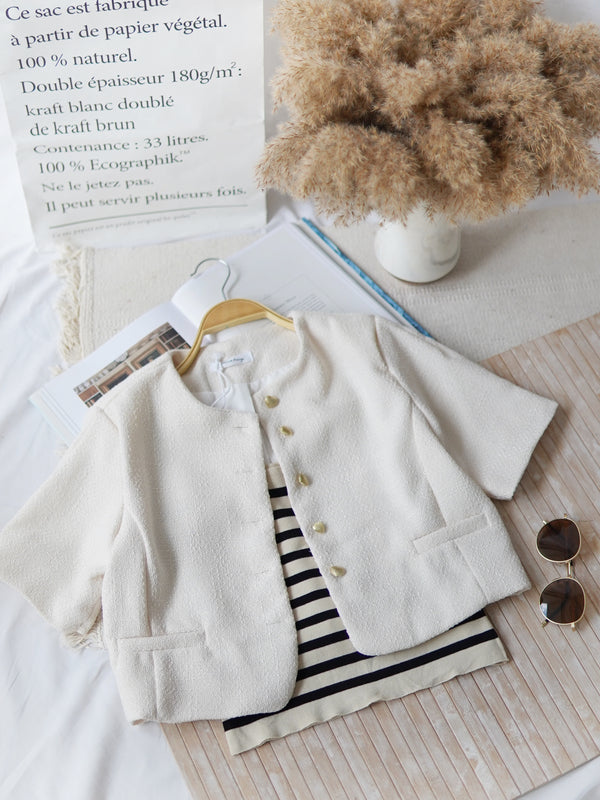BUTTON TWEED OUTER CREAM TOP - LovelyMadness Clothing Malaysia