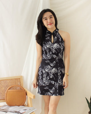 NAVY FLORAL ORIENTAL CHEONGSAM