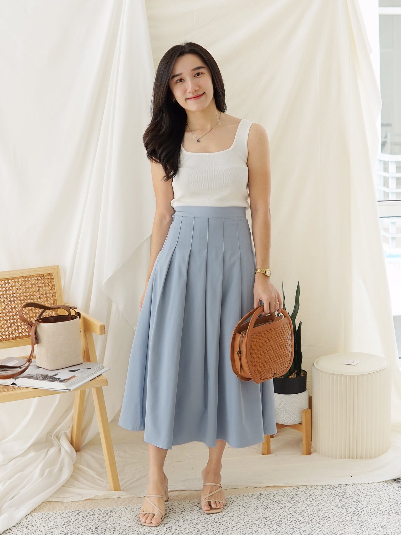 SOVEL PLEAT HIGH MIDI SKIRT