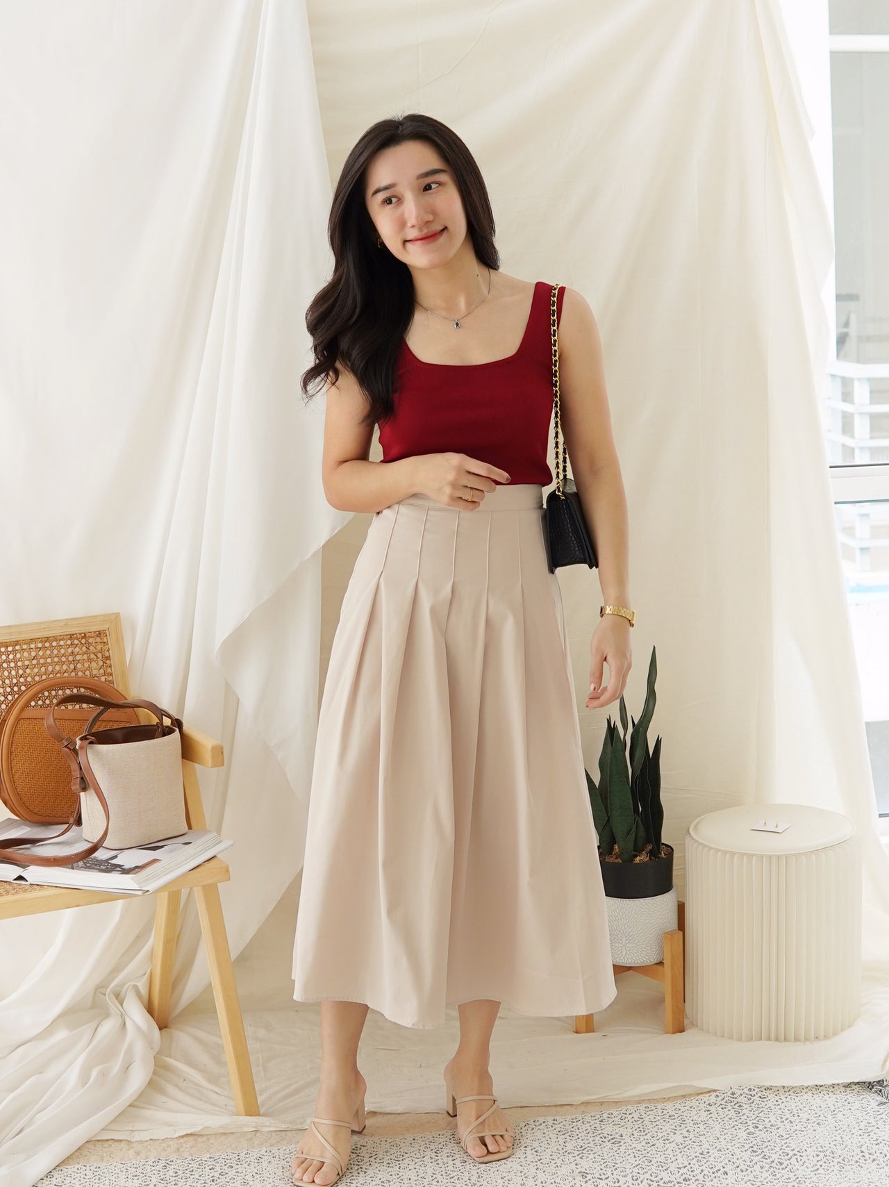 SOVEL PLEAT HIGH MIDI SKIRT