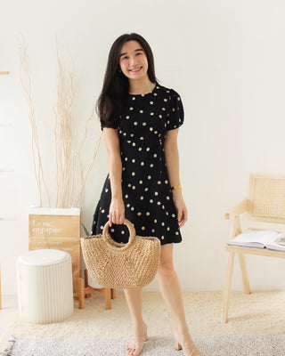 FLORAL DAISY BLACK DRESS
