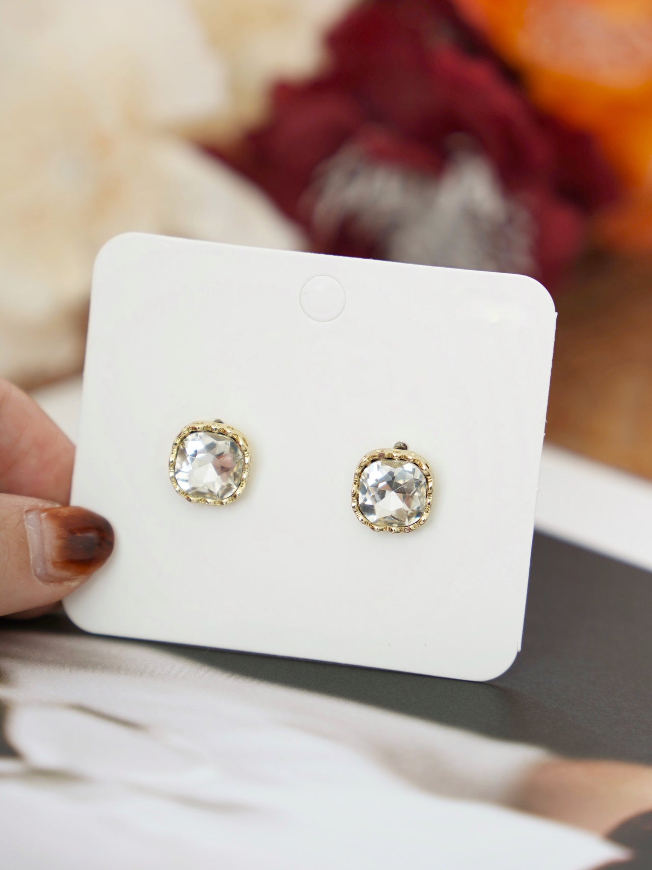 SQUARE DIAMOND STONE EARRINGS