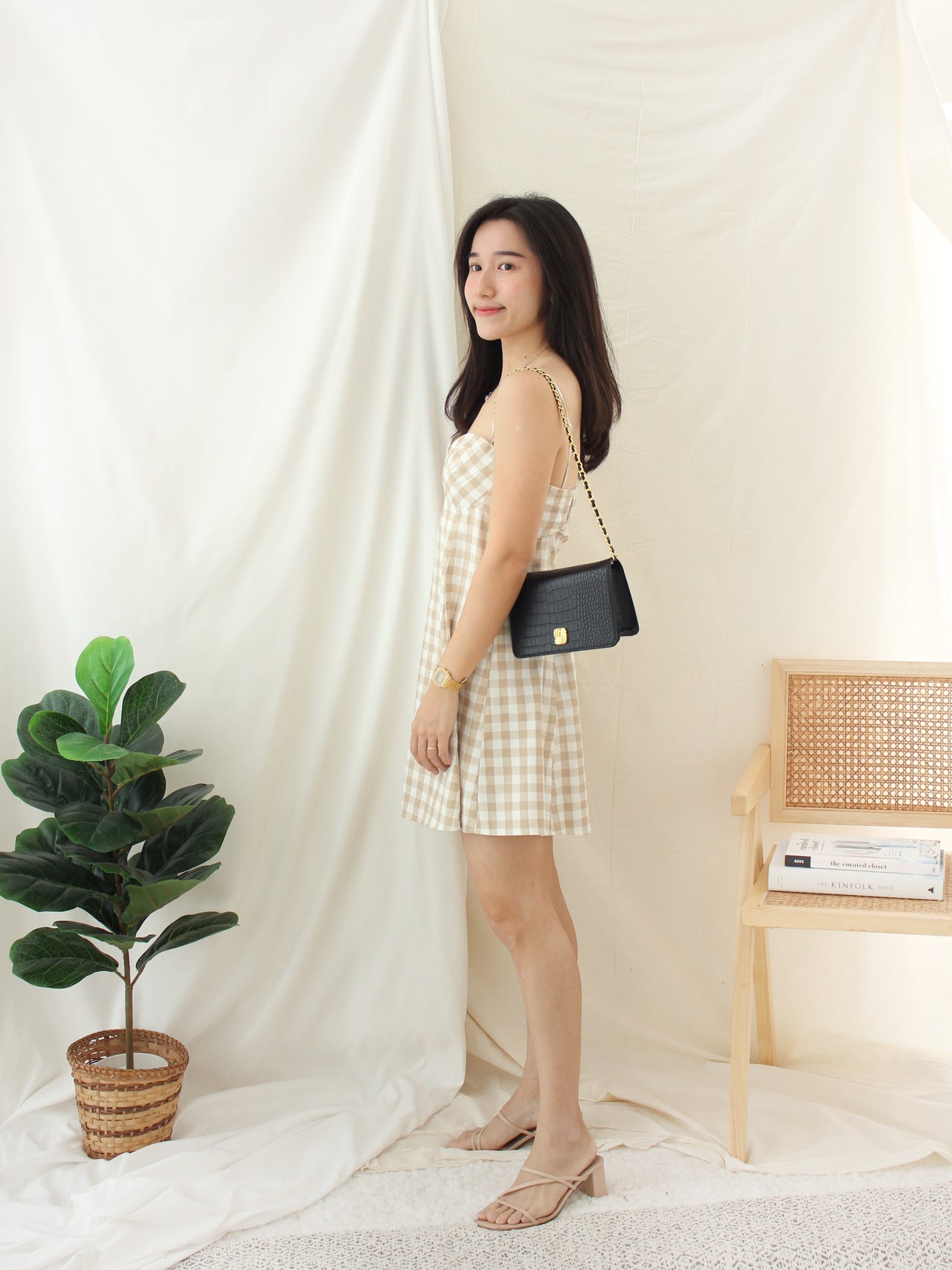 PLAID KHAKI ALINED DRESS