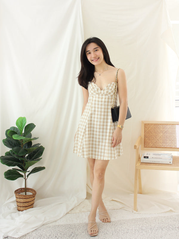 PLAID KHAKI ALINED DRESS - LovelyMadness Clothing Malaysia
