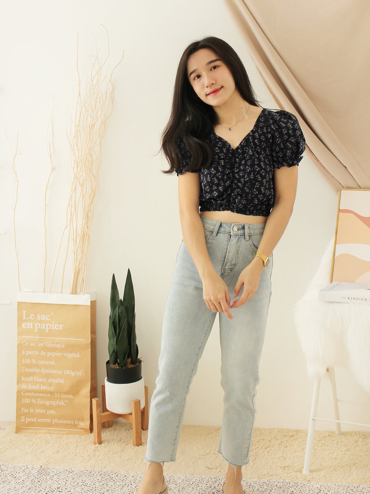 YVEN FLORAL Puff Top