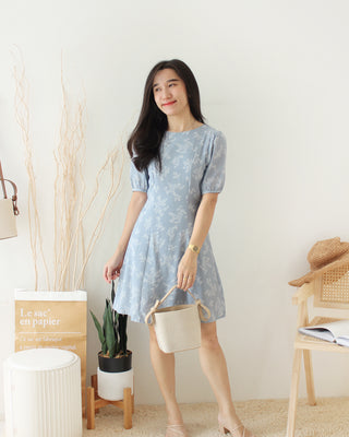 VIVI KOREAN Blue Floral Dress