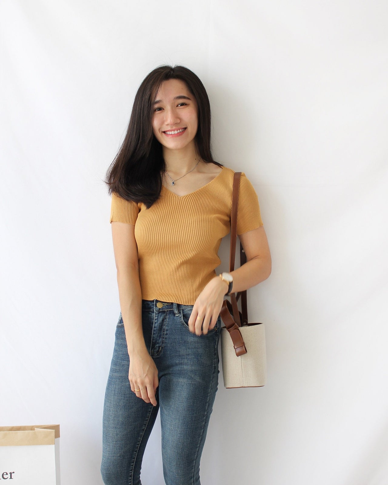 Ribbed V Neck Top - LovelyMadness Clothing Malaysia