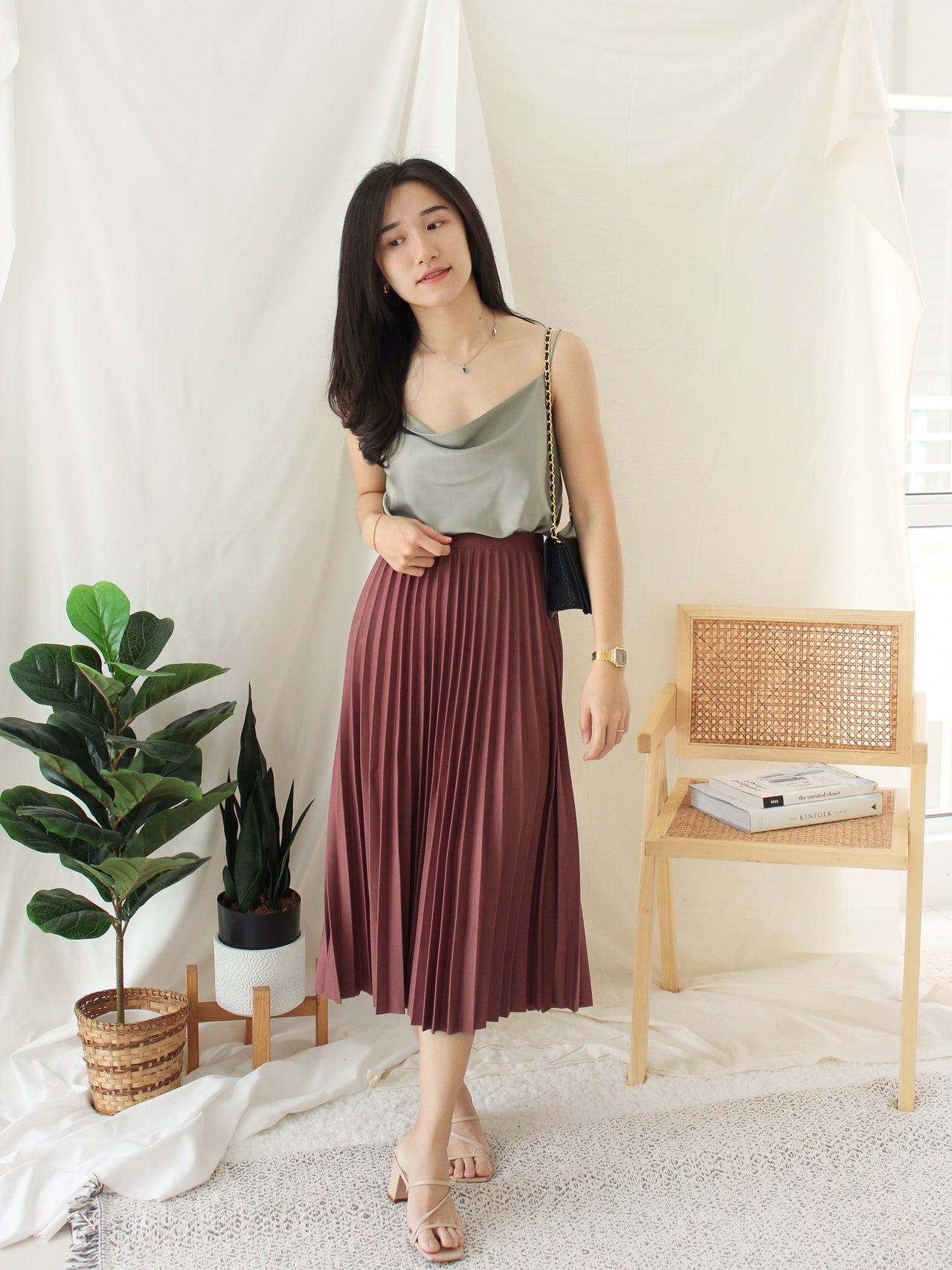 Rowen Pleat midi skirt