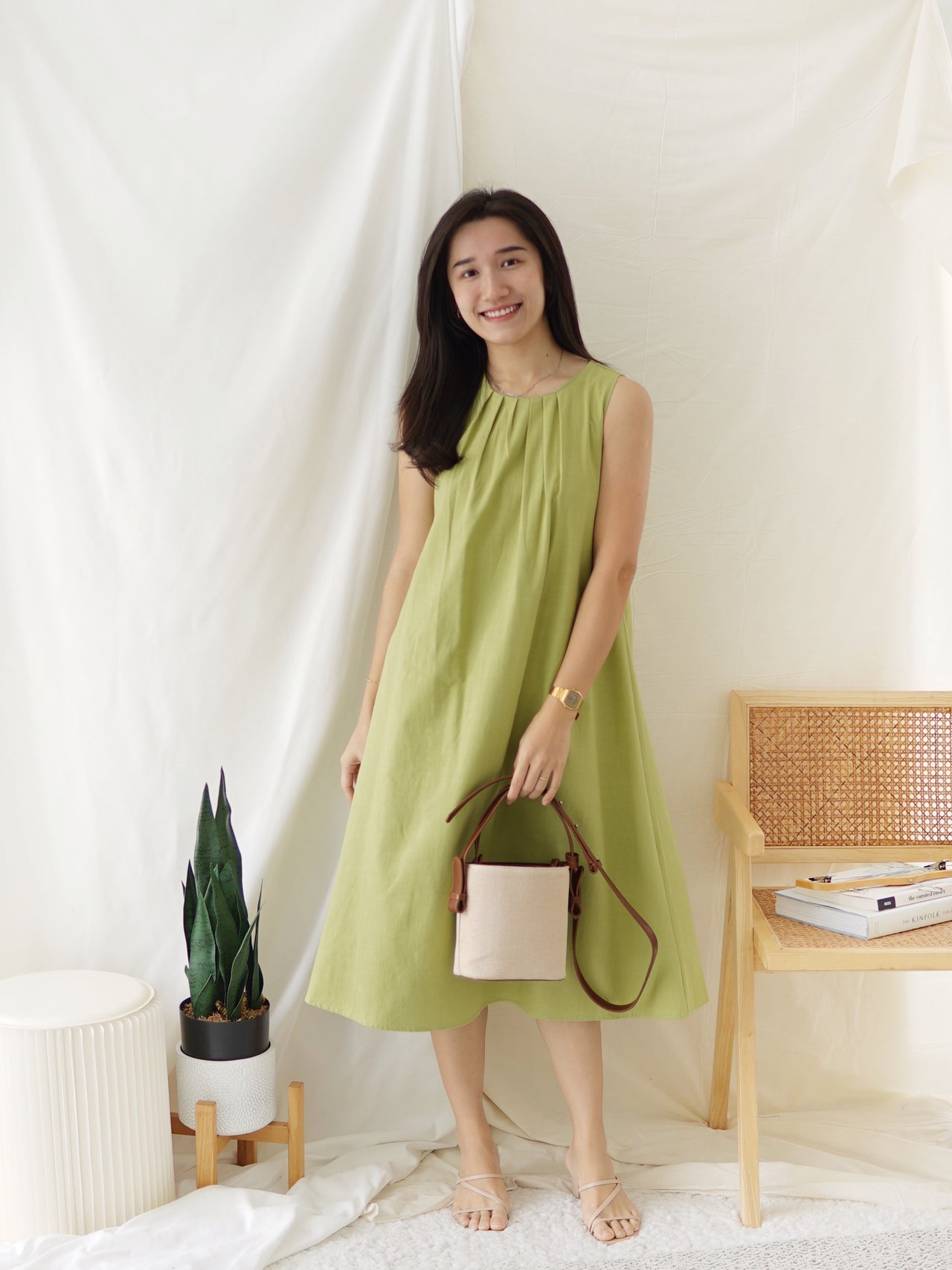 LIME HALTER LONG DRESS