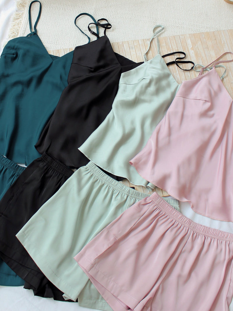 FANDI Satin Silk Tank Pyjamas - LovelyMadness Clothing Malaysia