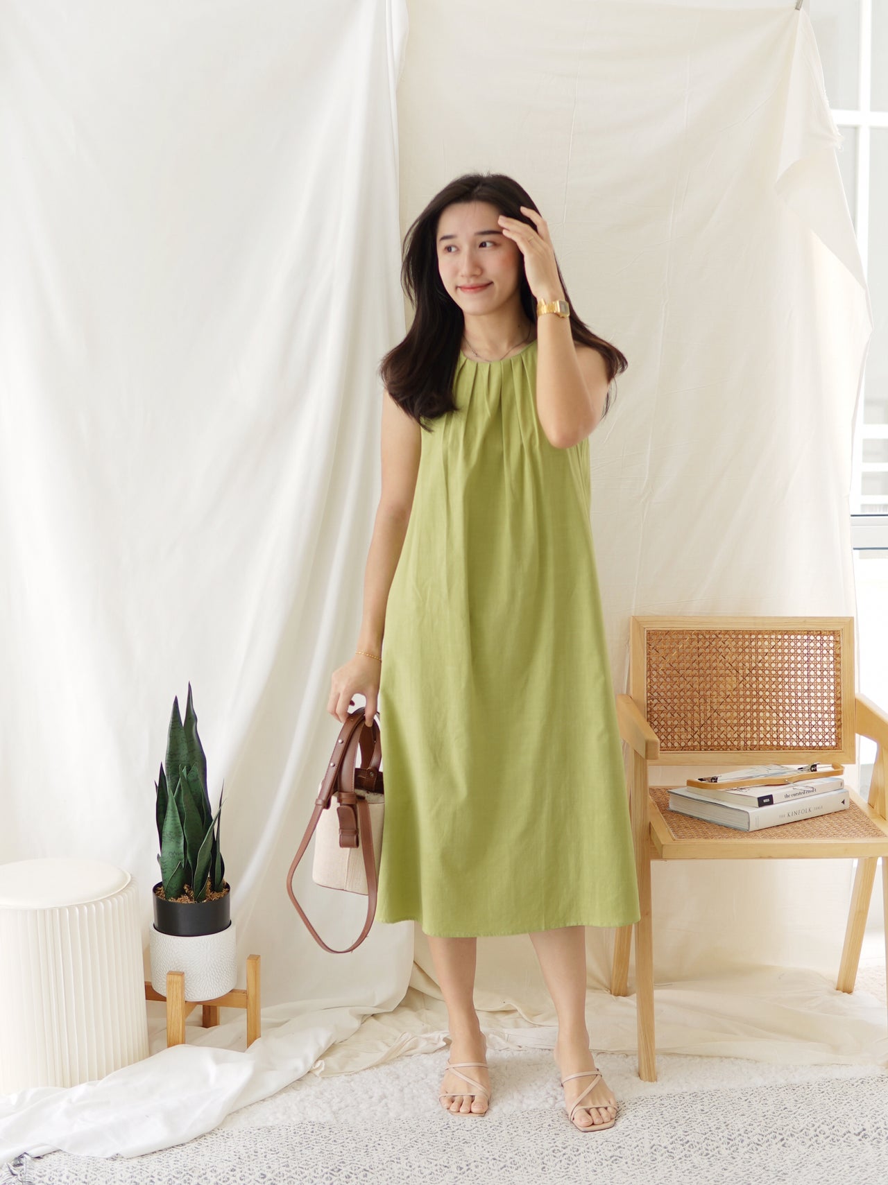 LIME HALTER LONG DRESS