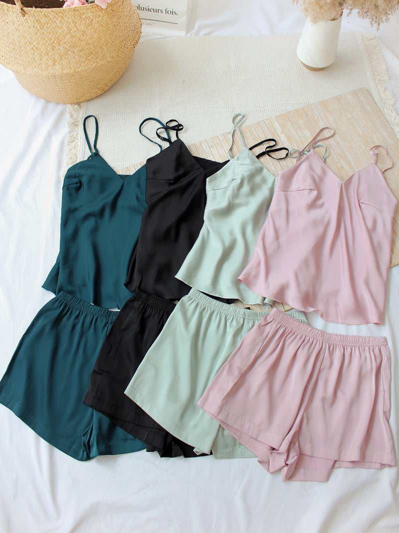 FANDI Satin Silk Tank Pyjamas - LovelyMadness Clothing Malaysia