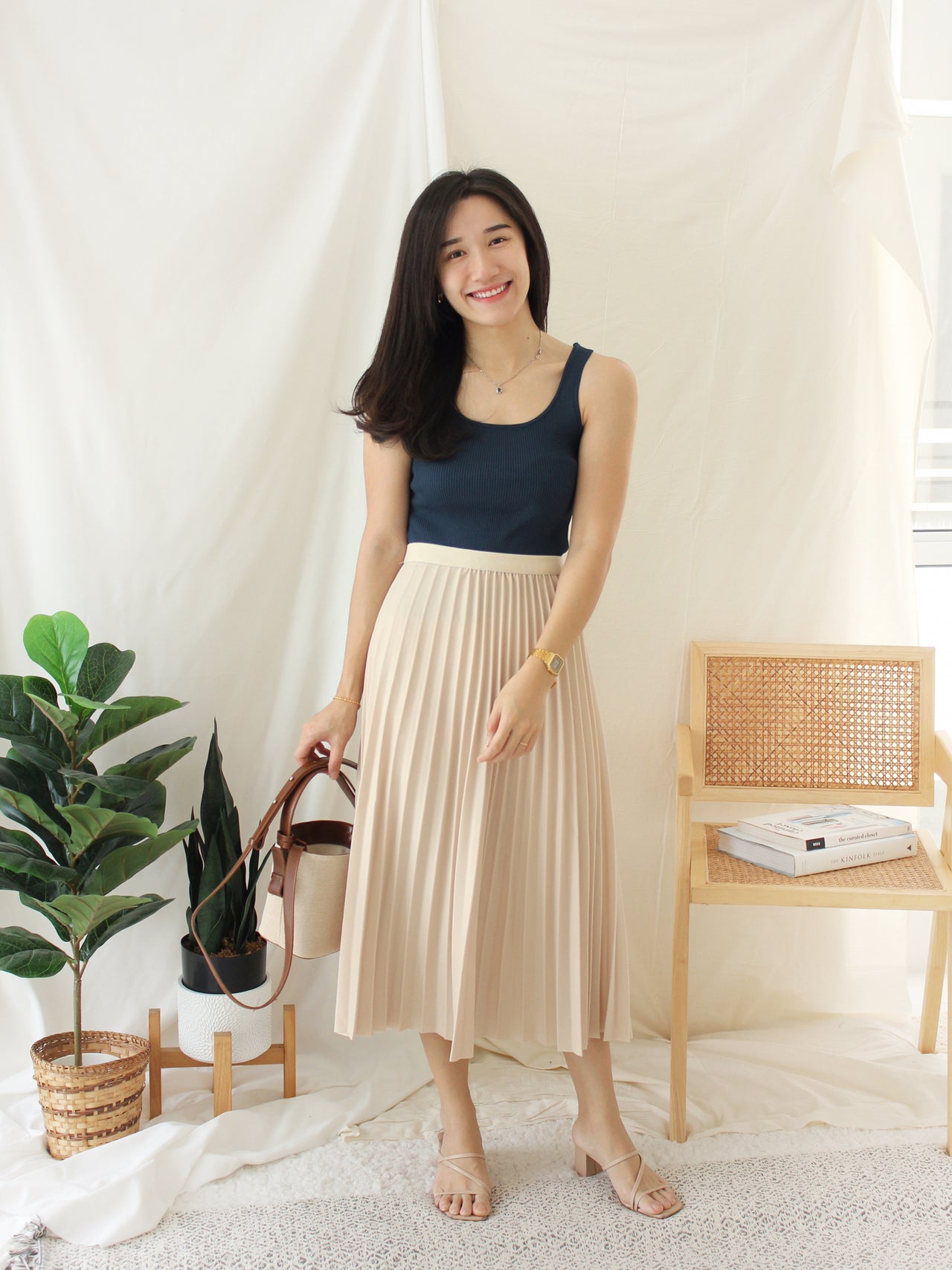 Rowen Pleat midi skirt